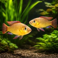 Dwarf Copper Mouth-Brooder — pair in a planted aquarium — representative image - view 2