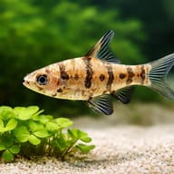 Eight-Banded Barb — Small Eirmotus octozona barb beside aquarium plants for scale — representative image - view 4