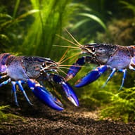 Electric blue marron (Cherax tenuimanus) — pair in a planted aquarium — representative image - view 2