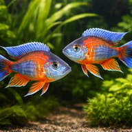 Eureca Peacock Cichlid — pair in a planted aquarium — representative image - view 2