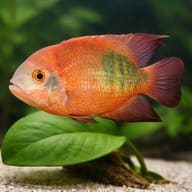 Emerald / Chocolate Cichlid (Hypselecara temporalis) scale and plant detail - view 4