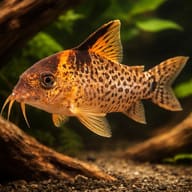 Delphax Cory / False Blochi Catfish (Brochis delphax) in a planted driftwood aquarium — reference view - view 1