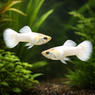 Guppy male golden yellow — Fancy Guppy — pair in a planted aquarium — representative image - view 2