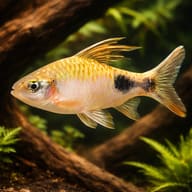 Filament Barb / Black-Spot Barb — Filament Barb, Dawkinsia filamentosa, planted high-flow aquarium view - view 1