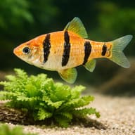 Representative Five-Banded Barb illustration above aquarium plants - view 4