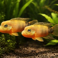 Lionhead / Buffalohead Cichlid (Steatocranus casuarius) pair-style planted aquarium scene - view 2