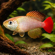 Foersch's Nothobranch, Nothobranchius foerschi, planted driftwood aquarium view — representative image - view 1