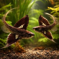 Pair of Freshwater Butterflyfish (Pantodon buchholzi) beneath floating cover — representative image - view 2