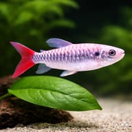 Tucan Fish (Chalceus erythrurus) close view beside an aquarium plant - view 4