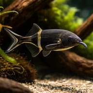 Elephantnose Fish (Gnathonemus petersii) over soft sand in calm aquarium — representative image - view 1