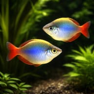 Pair of Highlands Rainbowfish (Chilatherina campsi) swimming over planted cover — representative image - view 2