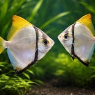 Group of Silver Moony Monodactylus argenteus in open brackish water - view 2
