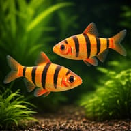 Sixbanded Barb (Desmopuntius hexazona) in a shaded planted community aquarium — representative image - view 2