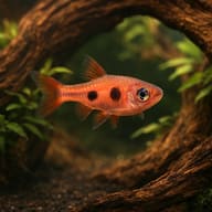 Strawberry Rasbora in a planted aquarium; colour and markings vary between fish - view 2