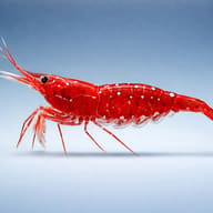 White Spotted Red Shrimp (Caridina dennerli) side profile on a plain background - view 3