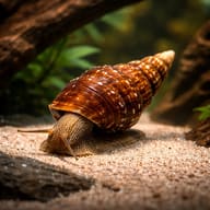 Giant Tower Cap Snail (Brotia herculea) in a planted aquarium - view 1