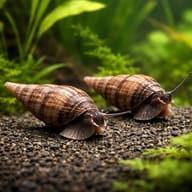 Melanoides granifera Snail (1 cm) | Live Aquatic Snail - Tropical Fish Co — pair in a planted aquarium — representative image - view 2