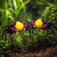 Geosesarma sp. Red batik — Yellow Benana Vampire Crab Geosesarma Sp — pair in a planted aquarium — representative image - view 2