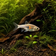 Glowlight Rasbora (Trigonostigma hengeli) in a planted aquarium - view 1