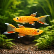 Two Gold Australe Killifish (Aphyosemion australe) swimming in a planted aquarium — representative image - view 2
