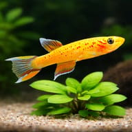 Gold Australe Killifish (Aphyosemion australe) above aquarium plants in a display tank — representative image - view 4