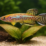 Green-Spangled Chocolate Killie (Aphyosemion marmoratum) — close view showing fin and scale detail — representative image - view 4