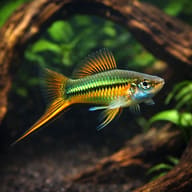 Green Swordtail (Xiphophorus hellerii) in a planted aquarium, representative illustration — representative image - view 1