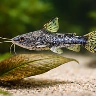 Hancock's Talking Catfish (Amblydoras hancockii) body and fin detail beside aquarium plants — representative image - view 4