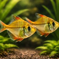 Highfin glassy perchlet — pair in a planted aquarium — representative image - view 2