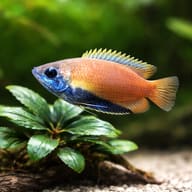 Honey Gourami (Trichogaster chuna) and plant visual - view 4