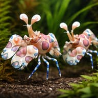 Hymenocera elegans - Marine Aquarium Livestock — Hymenocera elegans Harlequin Shrimp M — pair in a planted aquarium - view 2