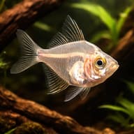 Indian Glassfish (Parambassis ranga) showing its transparent body near driftwood — representative image - view 1