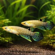 Jewel pancha (Aplocheilus blockii) — pair in a planted aquarium — representative image - view 2