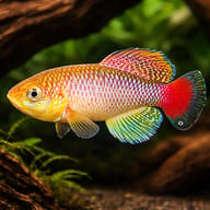 Jubb's Nothobranch, Nothobranchius jubbi, planted driftwood aquarium view — representative image - view 1