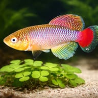 Jubb's Nothobranch (Nothobranchius jubbi) size reference beside aquarium plants — representative image - view 4