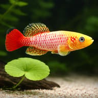 Gunther's Zanzibar Gold Nothobranch beside aquarium plants (Nothobranchius guentheri) — representative image - view 4