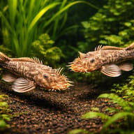 L034 Ancistrus ranunculus - Catfish Bristlenose Pleco — L034 Ancistrus ranunculus 8 — pair in a planted aquarium - view 2
