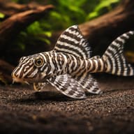 L066 King Tiger Pleco (Hypancistrus sp.) on driftwood-style aquarium hardscape — representative image - view 1