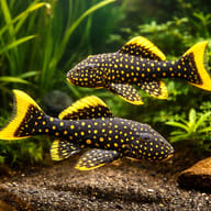 L177 Baryancistrus sp. irri-yellow-seam 8 — pair in a planted aquarium — representative image - view 2