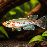 Labarre's Aphyosemion (Aphyosemion labarrei) in driftwood aquarium visual — representative image - view 1