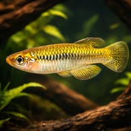 Lake Pampeye Pumilus / Tanganyika Lampeye (Lacustricola pumilus) in a planted aquarium — driftwood view - view 1