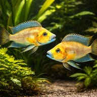 Lamprologus comp. mabilibili orange 3 — pair in a planted aquarium — representative image - view 2