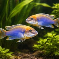 Lavender mbuna — pair in a planted aquarium — representative image - view 2