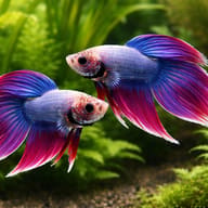 Libby Betta, Split-Tailed Betta ALBINO - XL — pair in a planted aquarium — representative image - view 2