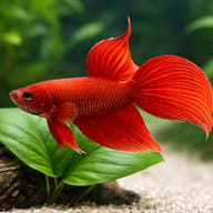 Libby Betta, Split-Tailed Betta red XL — close view showing fin and scale detail — representative image - view 4