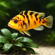 Illustrative OB Zebra Mbuna in planted scene; exact pattern and plant safety are not guaranteed — representative image - view 4