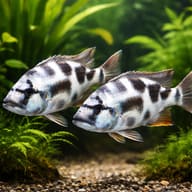 Livingston's Hap pair in a large Lake Malawi aquarium (Nimbochromis livingstonii) — representative image - view 2