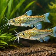 Long whiskers catfish (Mystus gulio) — pair in a planted aquarium — representative image - view 2