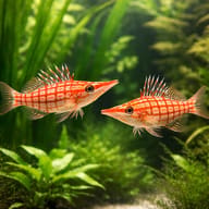 Longnose hawkfish - Marine Aquarium Livestock (Oxycirrhites typus) pair in a planted aquarium — representative image - view 2