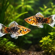 Lyra Molly Black (Poecilia sphenops lyra molly) pair in a planted aquarium - view 2